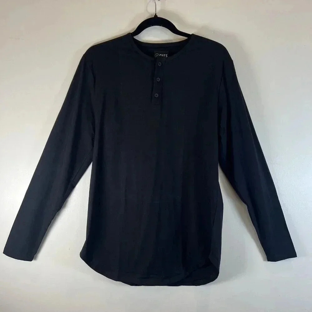 CUTS Elongated PYCA Pro Long Sleeve Black Mens Henley-style Shirt. Medium  NWT